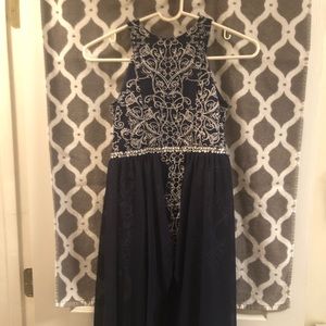 One piece navy blue romper with skirt cover up